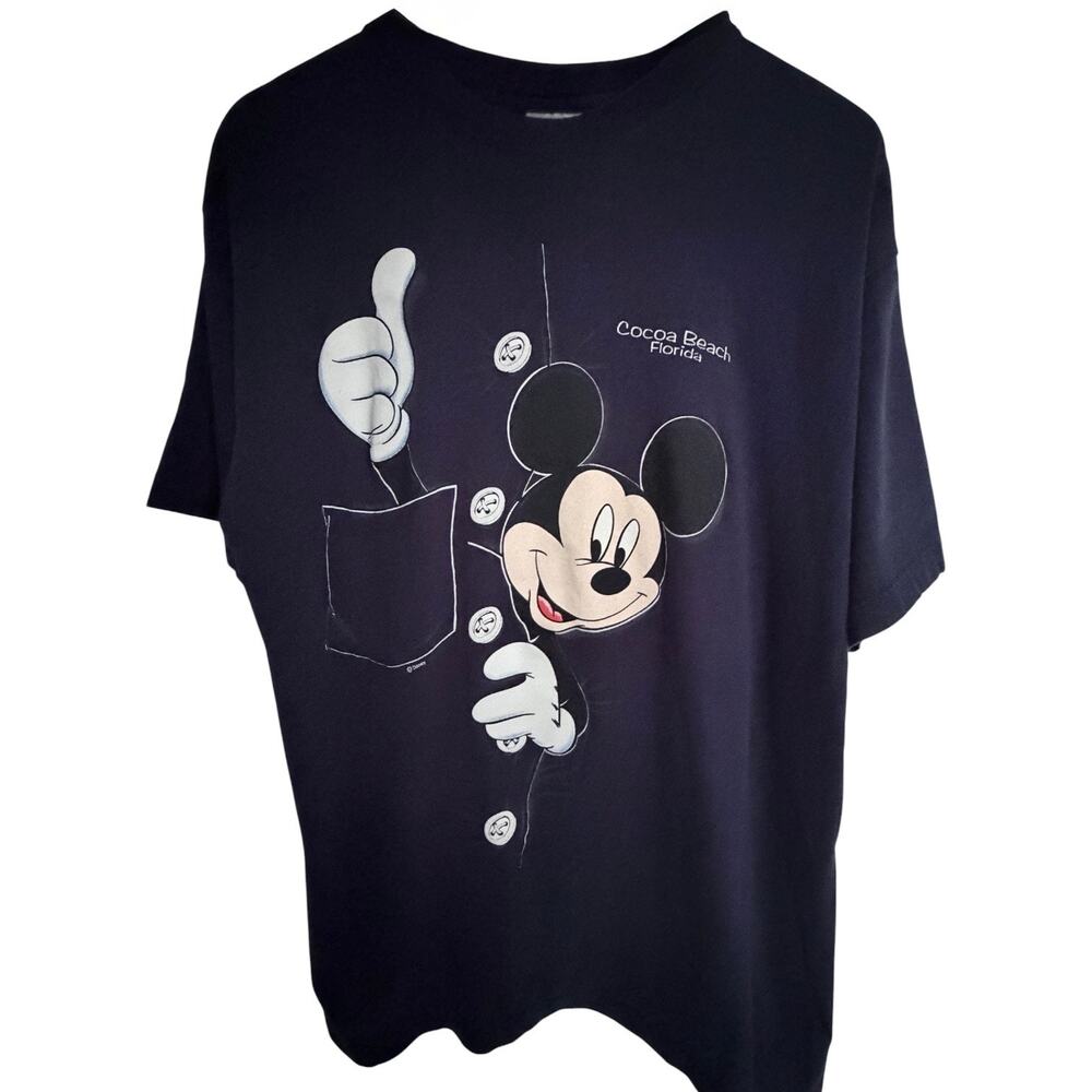 Sherry Mickey Mouse Cocoa Beach Florida Graphic Pocket T Shirt Mens XL Navy